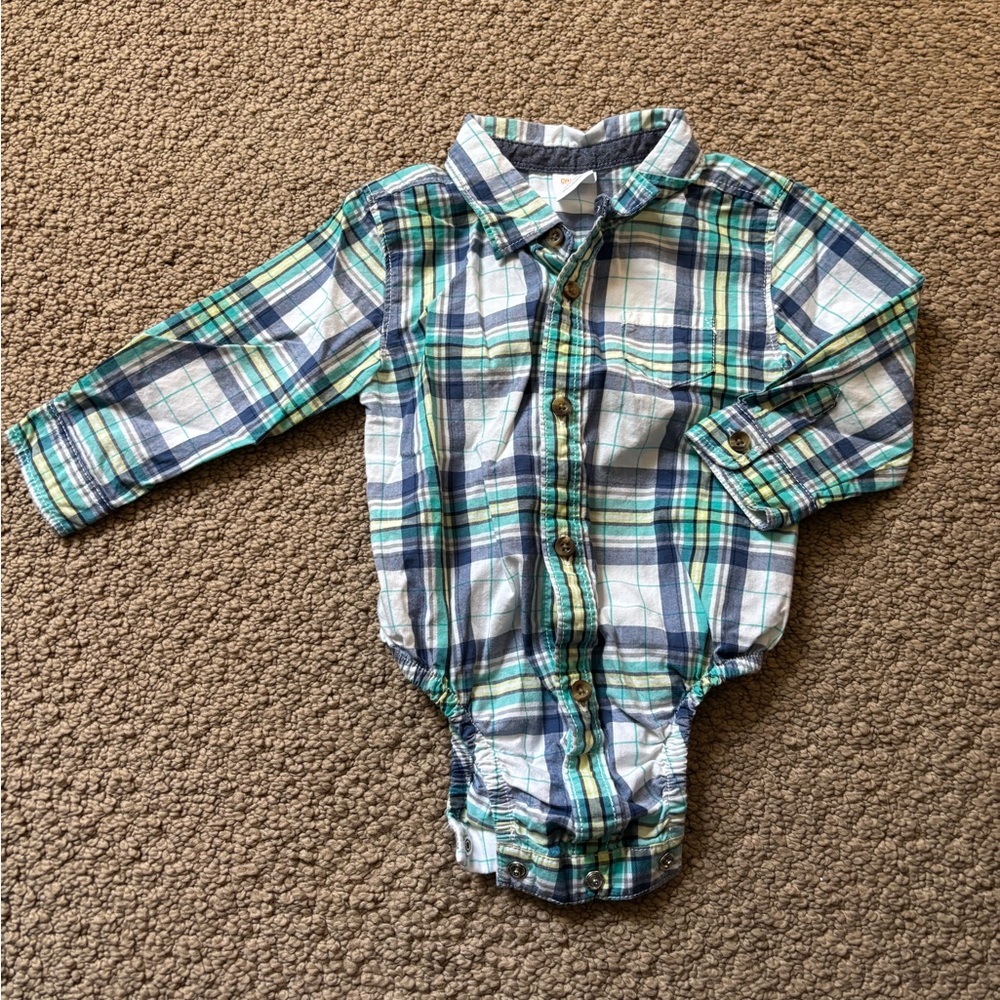Gymboree Plaid Button-Front Long-Sleeve Bodysuit - Blue & Green